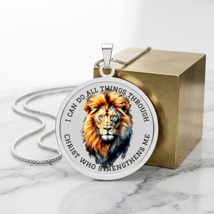 Lion Faith Photo Pendant — "I Can Do All Things Through Christ" Round Necklace