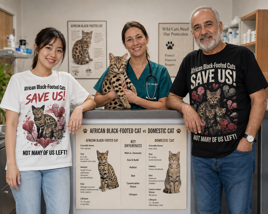 Save Us! African Black-Footed Cat Conservation Awareness Print T-shirt