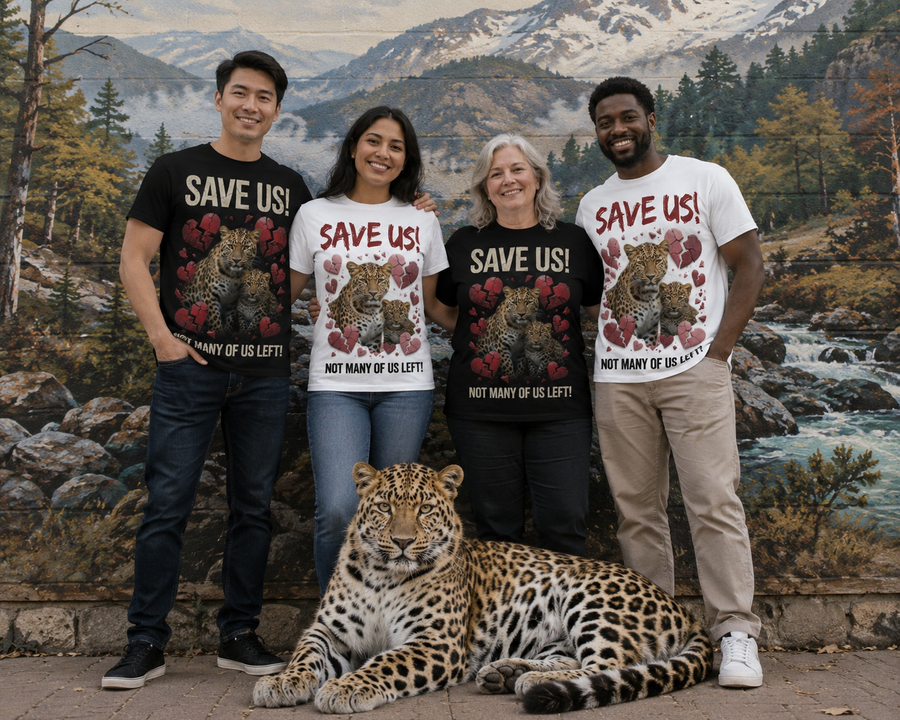 Save Us! Amur Leopard Conservation Awareness Print T-shirt