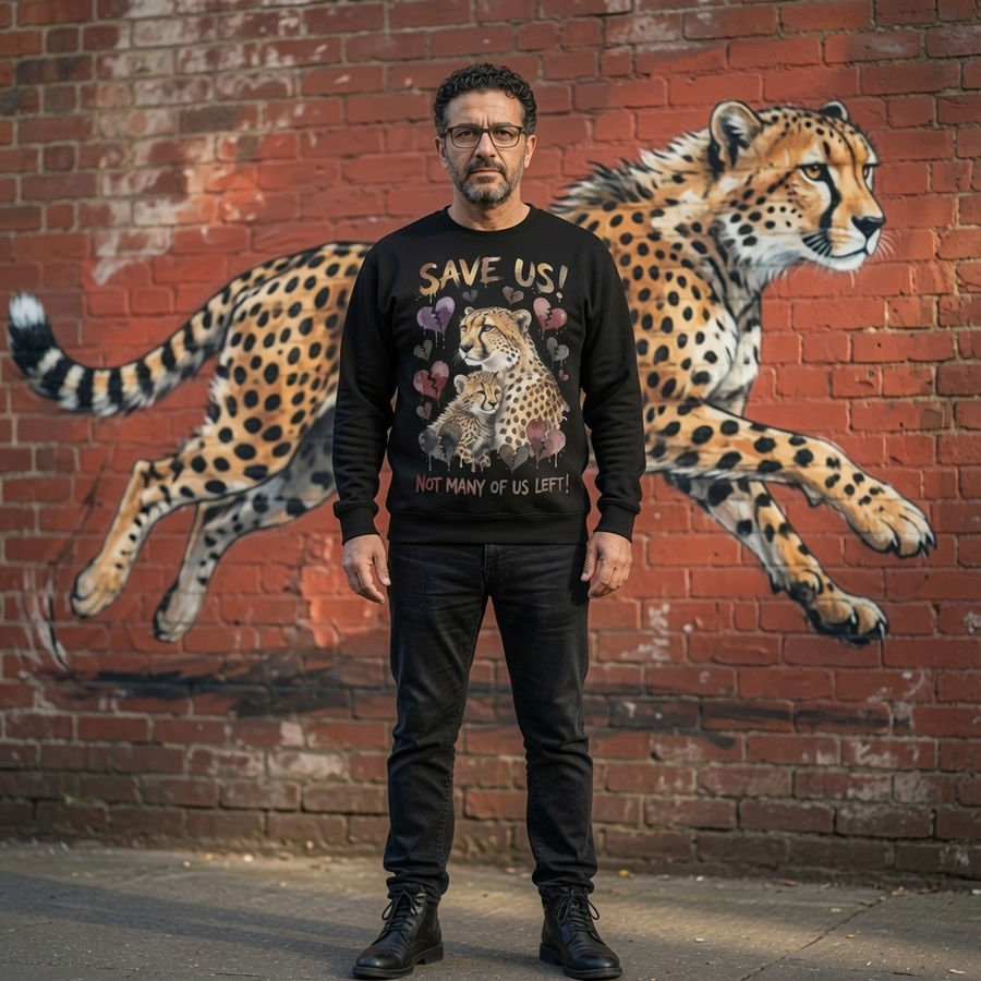 Save Us! cheetah conservation awareness sweatshirt