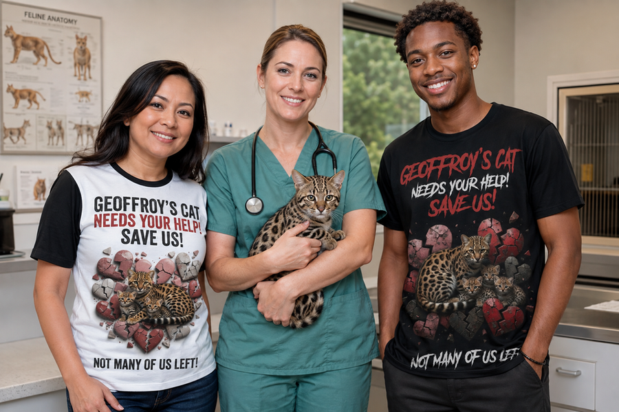 Save Us! Geoffroy's Cat Conservation Awareness Print T-shirt