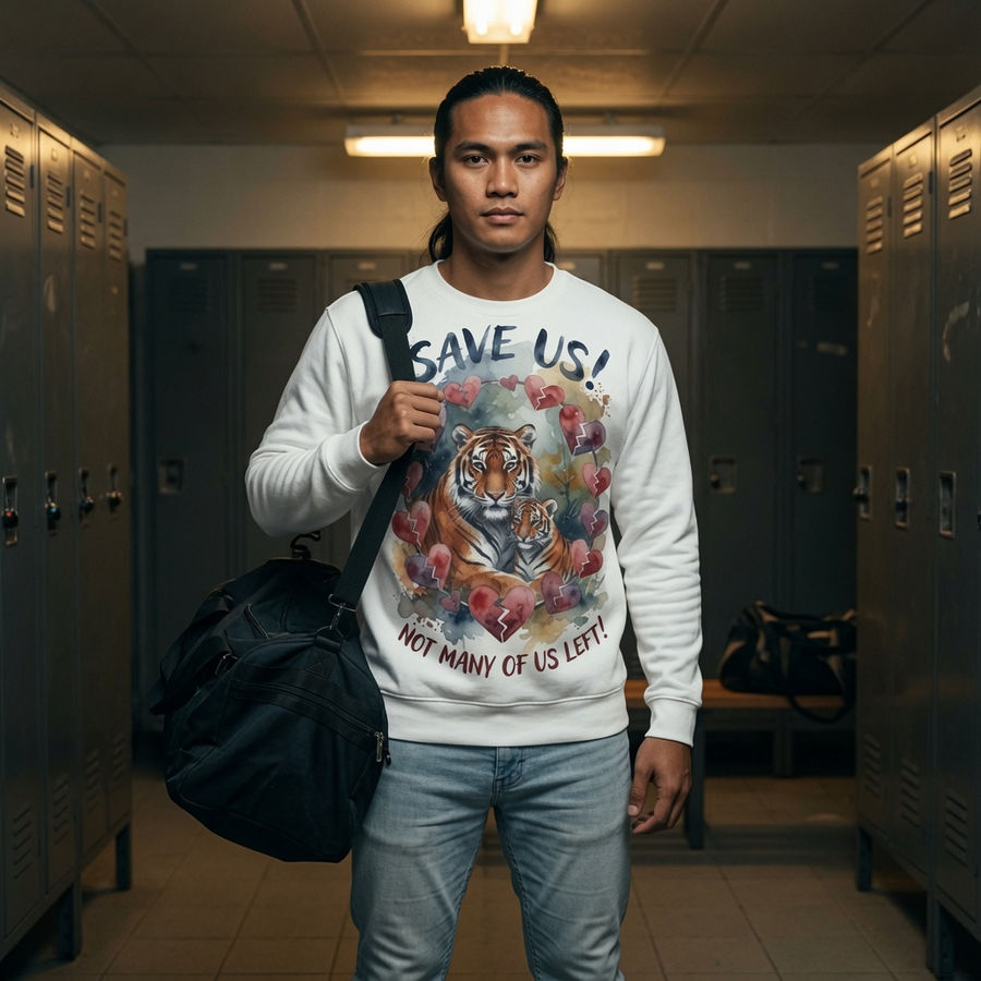 Save Us! Tiger Conservation Awareness Watercolor Print Sweatshirt