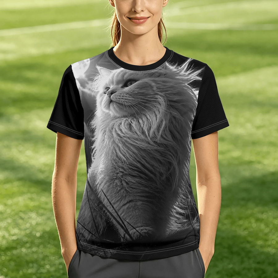 Women's Dramatic White Cat Mesh Football Jersey Tee